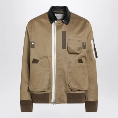Sacai Jacket Contrast Collar Front Pockets Ribbed In Brown