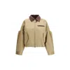 Sacai Blouson Jacket With Nappa Leather Details And Striped Cupro Lining In Brown
