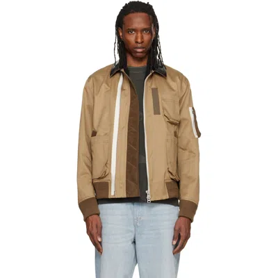 Sacai Beige Cotton Chino Bomber Jacket In Multi