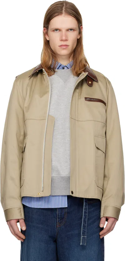 Sacai Beige Cotton Chino Jacket In Brown