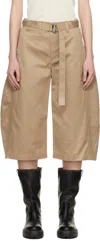Sacai Womens Beige Wide-leg Belted Cotton Chino Shorts