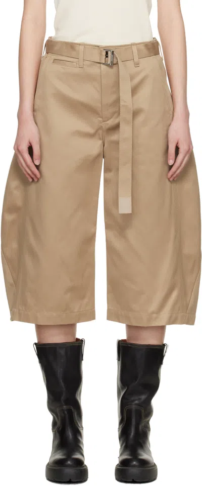 Sacai Cropped Belted Cotton-twill Barrel-leg Pants In Brown