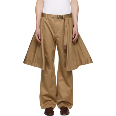 Sacai Beige Cotton Chino Trousers In Brown