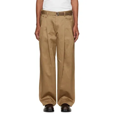 Sacai Beige Cotton Chino Trousers In Brown