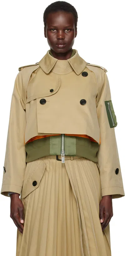 Sacai Beige Cotton Gabardine X Nylon Twill Blouson In 651 Beige