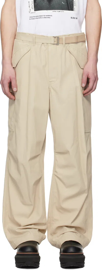 Sacai Beige Cotton Twill Cargo Pants In 651 Beige