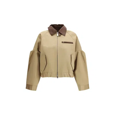 Sacai Beige Cotton Women's Bomber In Brown