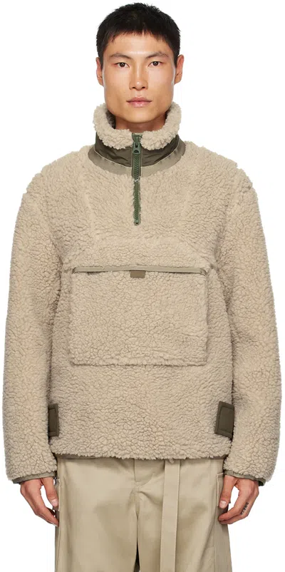 Sacai Beige Half-zip Faux-shearling Jacket In 051 Ecru