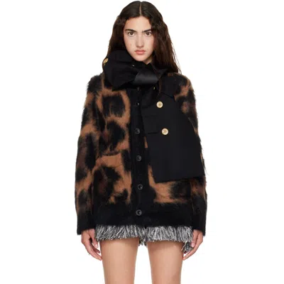 Sacai Beige Leopard Mohair Knit Cardigan In Brown