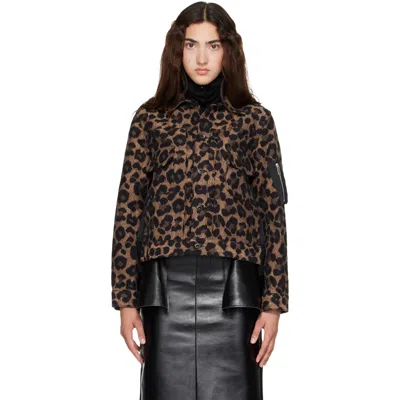 Sacai Beige Leopard X Nylon Twill Jacket In Animal Print