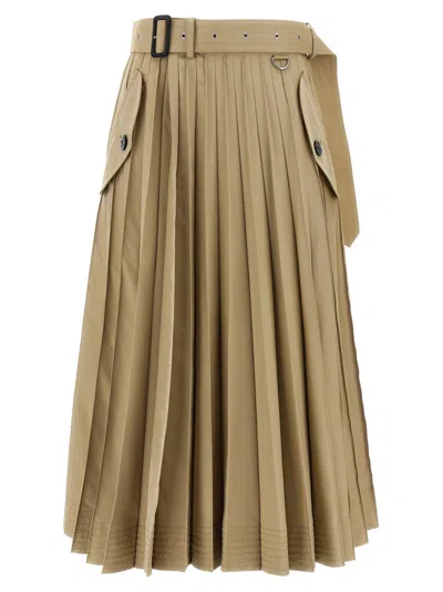 Sacai Womens Beige Pleated Wrap-front Woven Midi Skirt In Brown