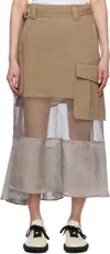 Sacai Womens Beige Contrast-panel Asymmetric-hem Denim Midi Skirt In 651 Beige