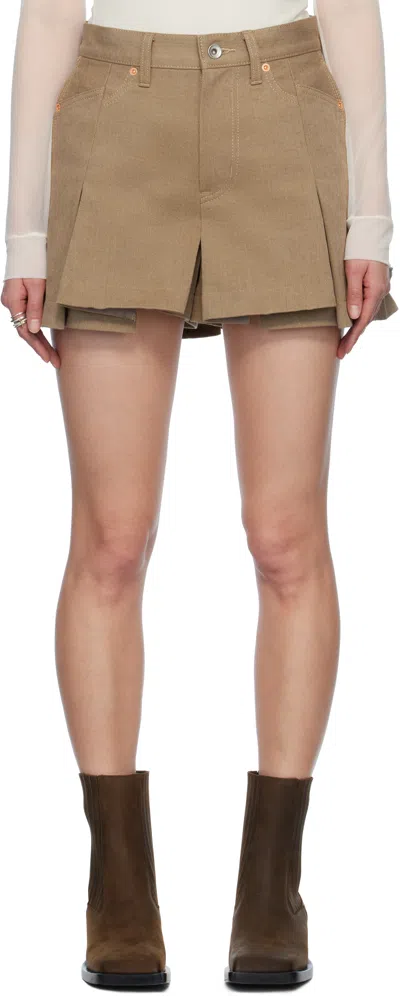 SACAI BEIGE MIX DENIM SHORTS