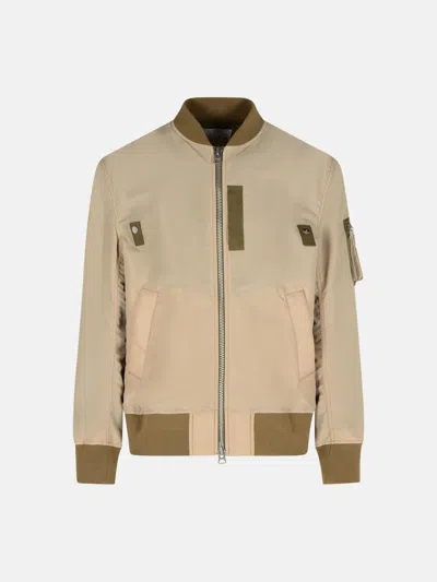 Sacai Beige Nylon Bomber Jacket