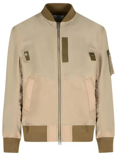 Sacai Beige Nylon Bomber Jacket In Brown