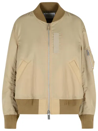 Sacai Beige Nylon Bomber Jacket