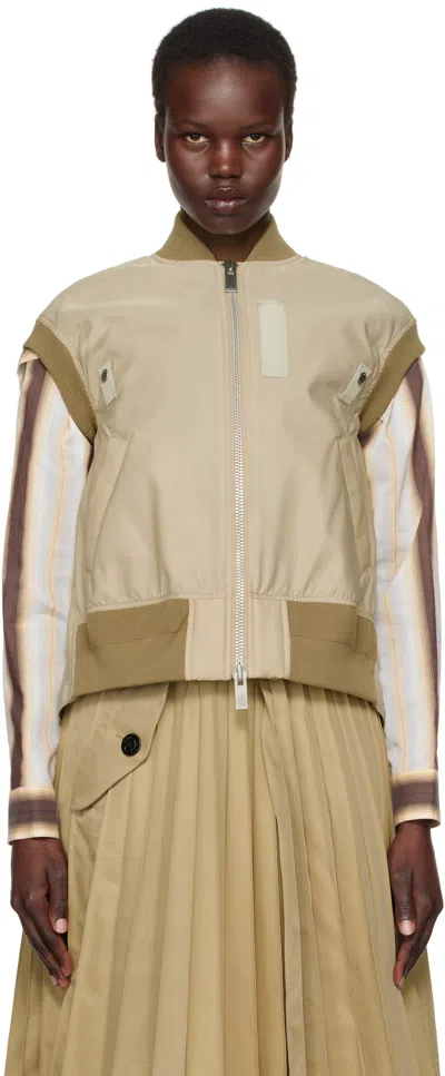 Sacai Twill Knit Nylon Vest In D/beige