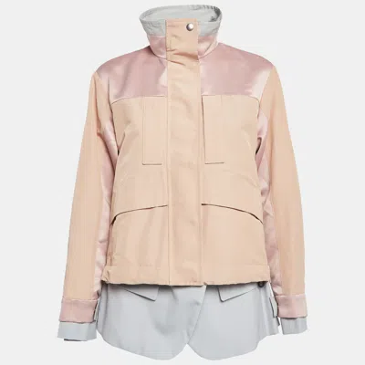 Pre-owned Sacai Beige Satin Trimmed Synthetic Layered Zipper Jacket M