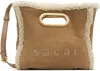 Sacai Beige Shearling Small Shopper Bag In Brown