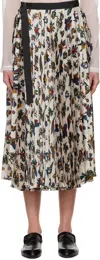 Sacai Printed Pleated Midi Skirt In 897 Ivory (tropical)