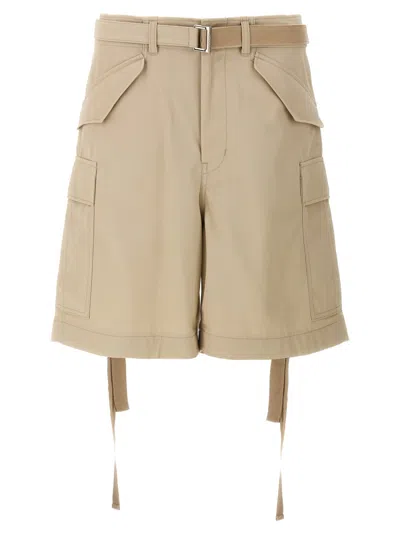 Sacai Cotton Twill Shorts In Neutrals