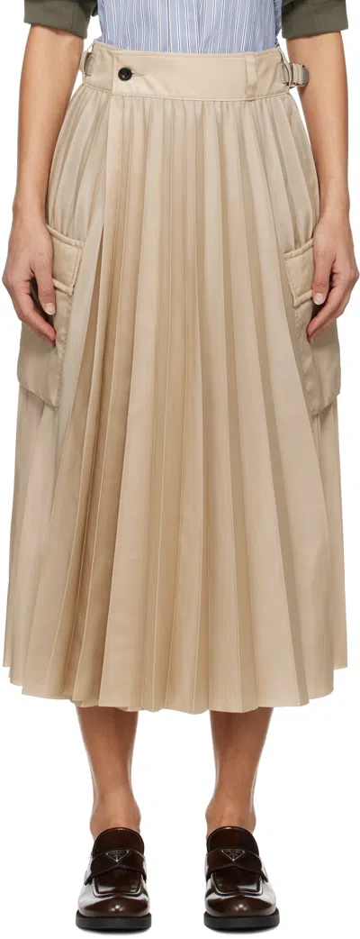 Sacai Beige Twill Midi Skirt
