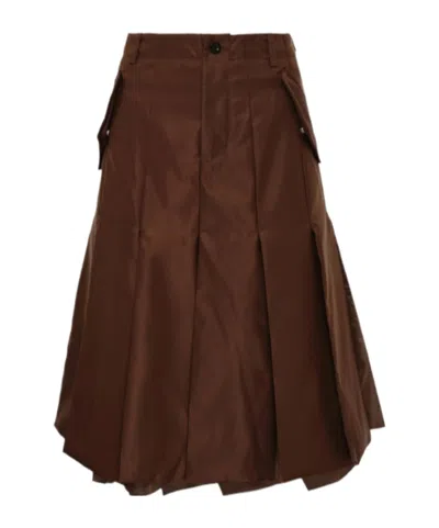 Sacai Belt Loop Midi Skirt In Brown