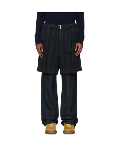 Sacai Belt-loop Plaid Trousers In Black