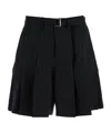 Sacai Chalk Stripe Wool Bermuda Shorts With Belt And Pleats In Black