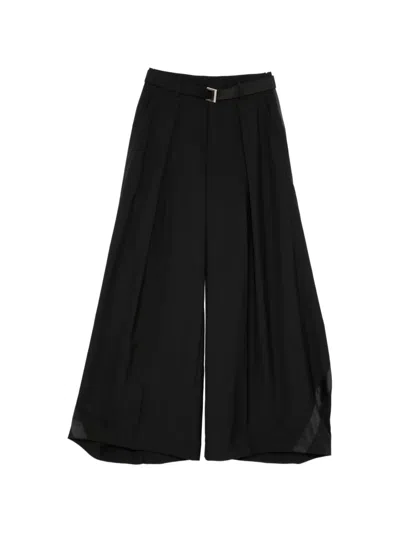 Sacai Belt Pleated Trousers In Black