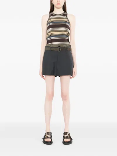 Sacai Belt Side-panel Shorts In Gray