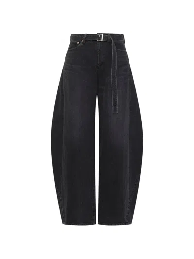 Sacai Belted Barrel Jeans In Black