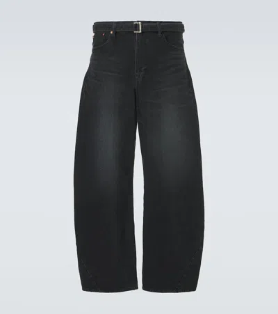 Sacai Belted Barrel-leg Jeans In Black