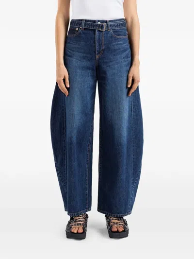 Sacai Belted Barrel-leg Jeans In Blue