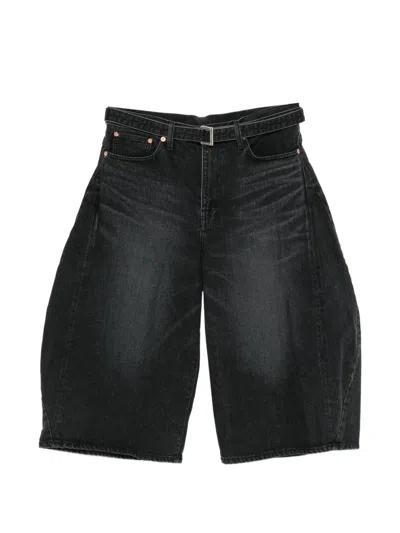 Sacai Belted Barrel-leg Shorts In Black