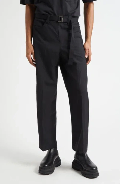 Sacai Belted Black Flat Front Five Pocket Pants