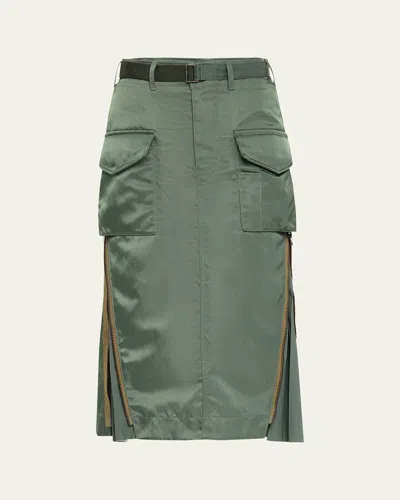 Sacai Belted Cargo Midi Skirt In Bkhaki