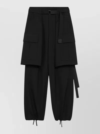 Sacai Belted Cargo Pants Relaxed Fit In Black