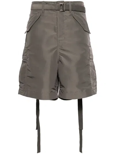 Sacai Belted Cargo Shorts In Grey