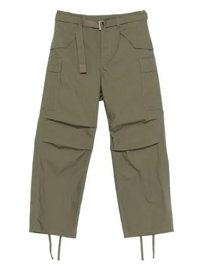 Sacai Belted Cargo Trousers In Green