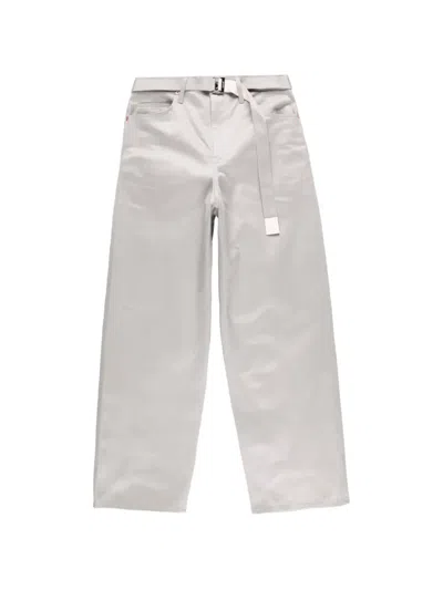 Sacai Belted Chino Trousers In Gray