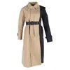 Sacai Belted Color-block Trench Coat In Beige And Navy Blue Cotton In Black