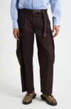 Sacai Belted Cotton & Nylon Ripstop Cargo Pants In Brown