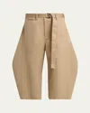 Sacai Womens Beige Wide-leg Belted Cotton Chino Shorts In Multi