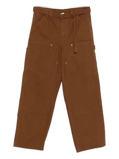 Sacai Belted Cotton Pants In Brown