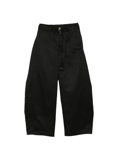 Sacai Belted Cotton Trousers In Black
