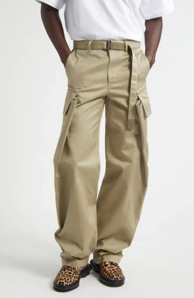 Sacai Belted Cotton Twill Cargo Chinos In Green