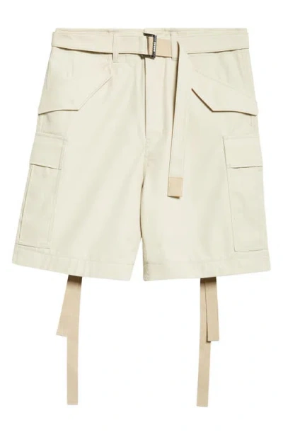 Sacai Belted Cotton Twill Shorts In Beige