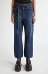 Sacai Belted Crop Bootcut Jeans In Blue