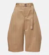Sacai Womens Beige Wide-leg Belted Cotton Chino Shorts In Brown